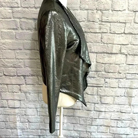 BB Dakota Sequin Draped Front Style Blazer Gunmetal Color Sequins - Picture 4 of 6